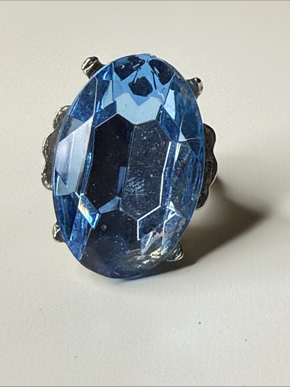 Vintage adjustable Oval Faceted Cocktail Ring Women's Fashion Jewelry rich blue